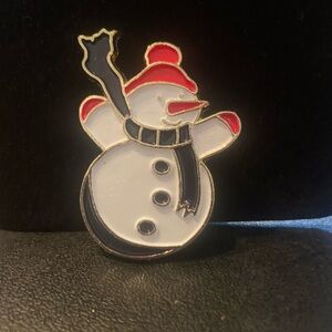 Bold Enamel Snowman Pin with Red Hat